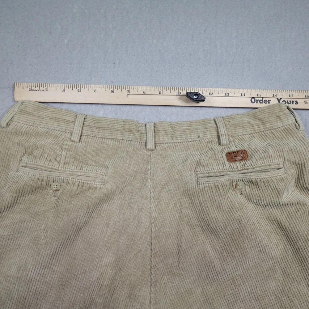 Vintage Polo Ralph Lauren Andrew Pant Mens 36x32 Tan Pleated Corduroy Trousers